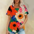 thumbnail image 7 of Loose Summer Tops for Women Oversized Short Sleeve Floral Shirt Trendy Casual Pullover, Multicolor, XL, 7 of 7