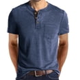 thumbnail image 2 of YLSDY Men's Henley T-Shirt with Chest Pocket 2-Button Placket Casual Heathered Short Sleeve Top Dark Blue M, 2 of 8
