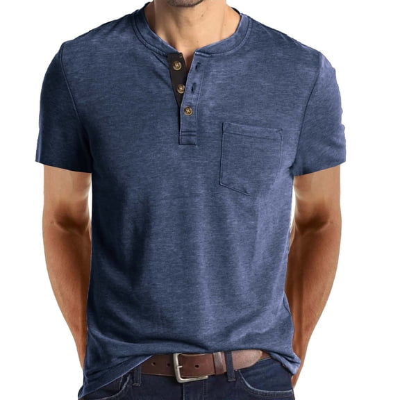 Ynynloco Mens Henley Shirts Short Sleeve Mens Shirts Summer Casual Button T Shirt Pocket Tee Shirts