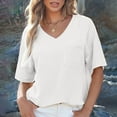 thumbnail image 6 of Timegard Tops for Women Ribbed V Neck Drop Shoulder Comfy Loose Tee Shirts Casual Short Sleeve Tops, 6 of 9