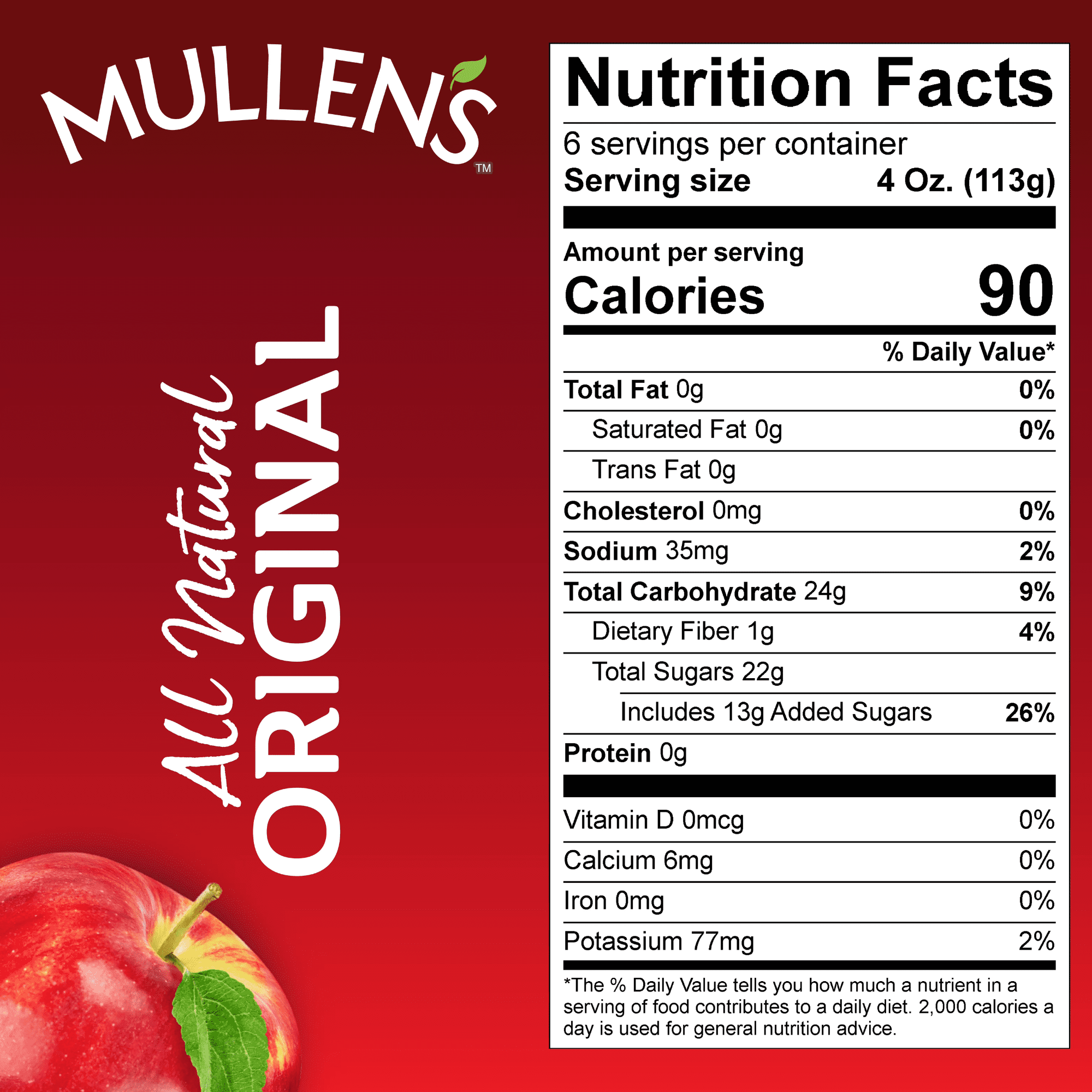 (4 pack) Mullen's Thick & Chunky Original Applesauce, 24 oz Jar