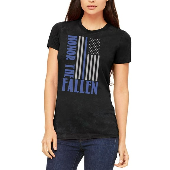 Honor The Fallen Thin Blue Line Juniors Soft T Shirt Charcoal Black Triblend SM
