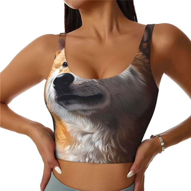 Fotbe Regal Shiba Inu Sujetador Deportivo Largo sin Aros para Mujer con Almohadillas y Soporte Medio, Transpirable y Absorbente, Camiseta Tipo Chaleco o Tank Top-Medium