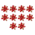 thumbnail image 3 of 10 piezas de adornos navideños de flor de Pascua de 5,7 pulgadas con purpurina navideña. Rojo dorado, 3 of 8