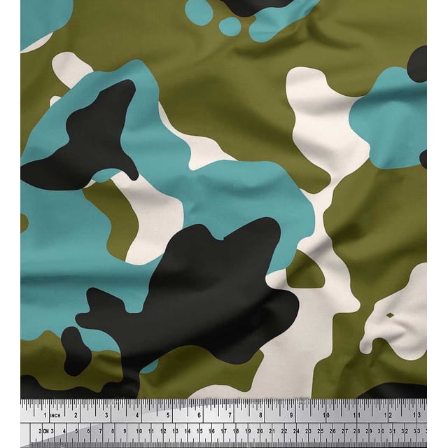 Soimoi Poly Georgette Fabric Two Tone With White Camouflage Print Fabric by Yard 52 Inch Wide