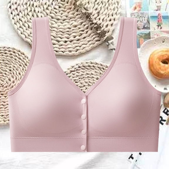 BRGZLK Daisy Bras for Older Women 2026 Fashion Solid Color Elastic Strap Front Closure Comfortable Full Coverage Plus Size Bra Pink XXXXXL