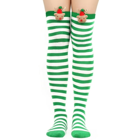 

Women Striped Over Knee Socks Cute Plush Deer Thigh High Stockings for Christmas