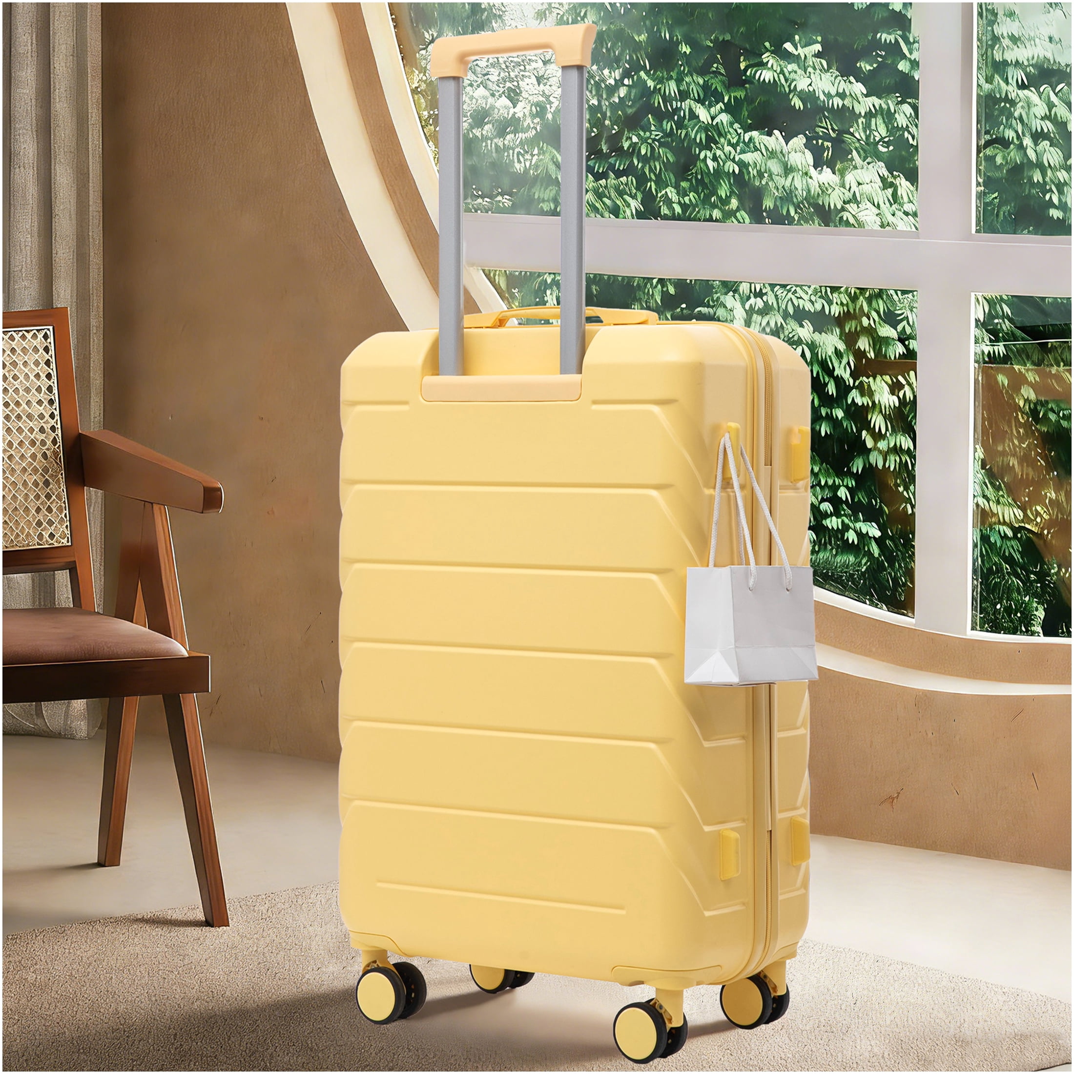 JERFIT 28-Inch Checked Luggage Suitcase with 360° Spinner Wheels, TSA Lock, Large Capacity, ABS Hard Shell, Yellow