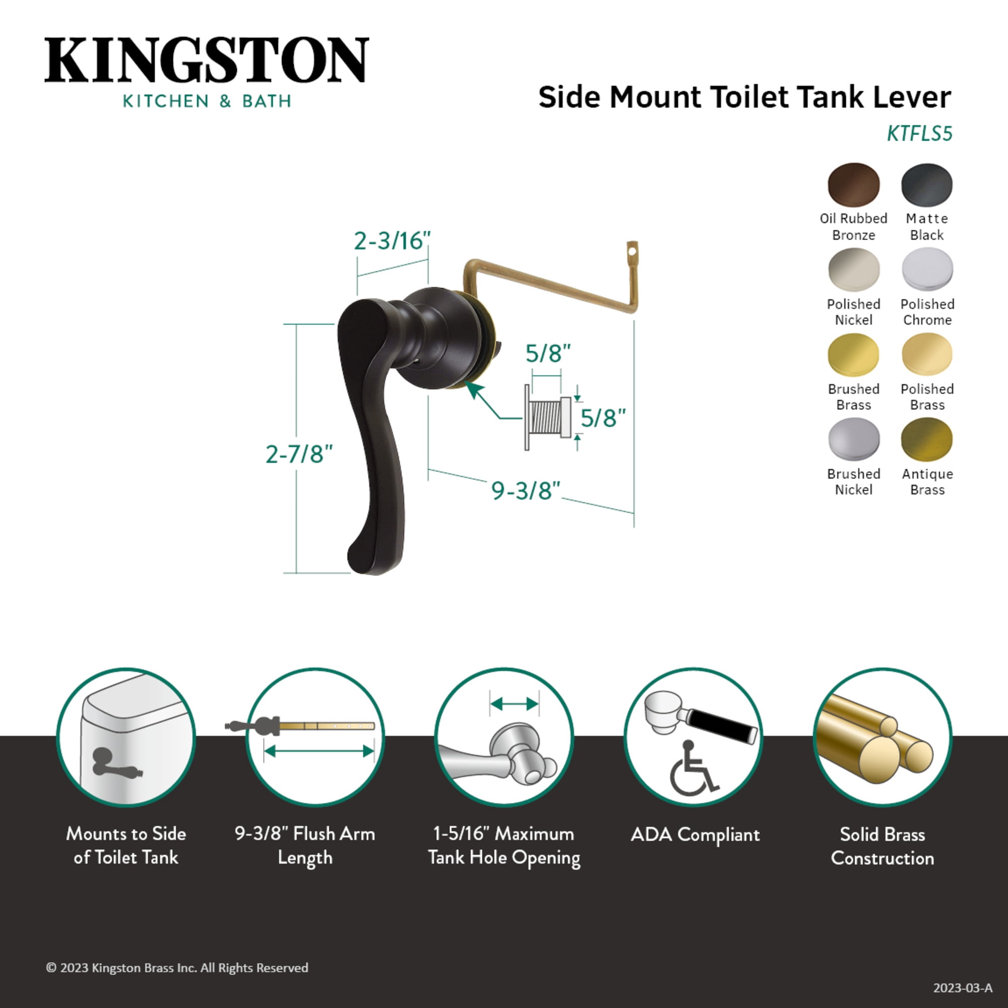 Kingston Brass KTFLS5 French Side Mount Toilet Tank Lever, Left/Right Installation in Oil Rubbed Bronze