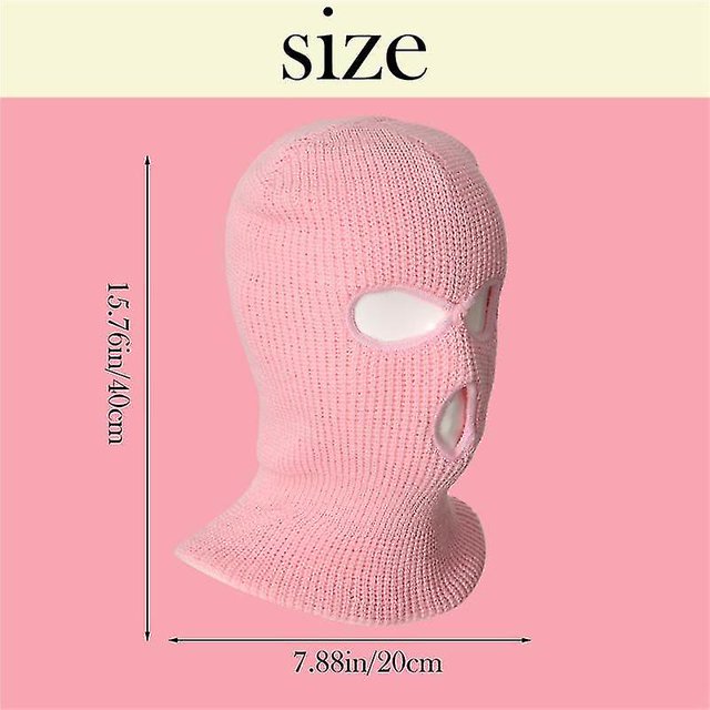 Full Face Cover Ski Mask Hat 3 Holes Windproof Knit Beanies Bonnet Winter Warm Unisex Caps Pink