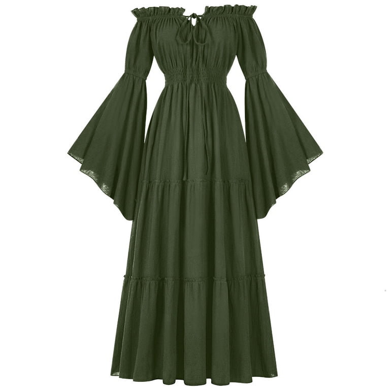 maxi peasant dress with sleeves Long Peasant Casual Pleated Fall 3/4 Sleeve Maxi Dress Gown - NT103