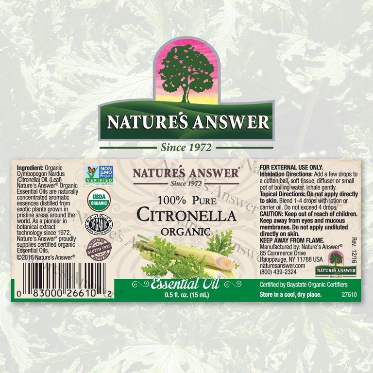 Nature's Answer Lemongrass Essential Oil - Olio essenziale biologico di citronella
