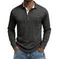 thumbnail image 2 of Men's Long Sleeve Polo Shirts Casual Button T-Shirts with Pocket Basic Lightweight Collared Golf Shirt Dark Gray M, 2 of 5