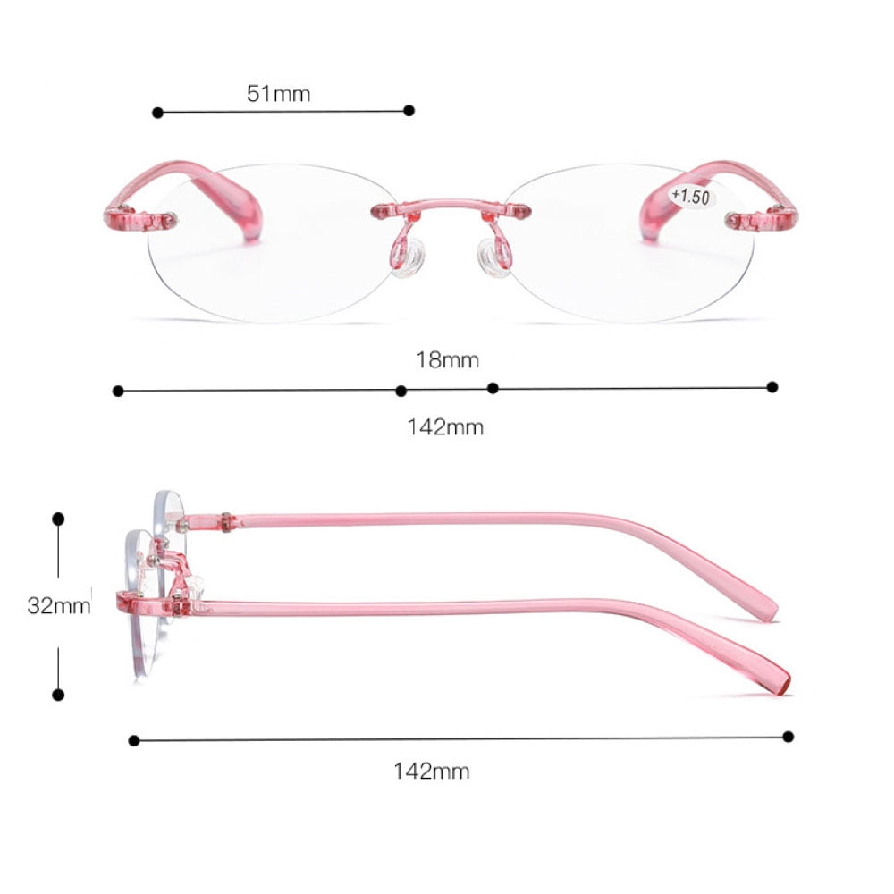 3 Pairs of Pink Frameless TR90 Anti-blue light Reading Glasses 3.00 for Women Rimless Presbyopic Glasses Lightweight Over Readers +3.0