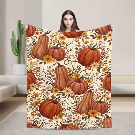 Pumpkin Blanket, Orange Thanksgiving Fall Pumpkin Blanket, Flannel Soft Warm Cozy Blanket for Sofa and Chair 50x40