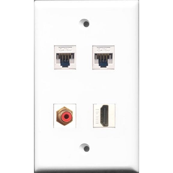 RiteAV - 1 Port HDMI and 1 Port RCA Red 2 Port Cat5e Ethernet White Wall Plate