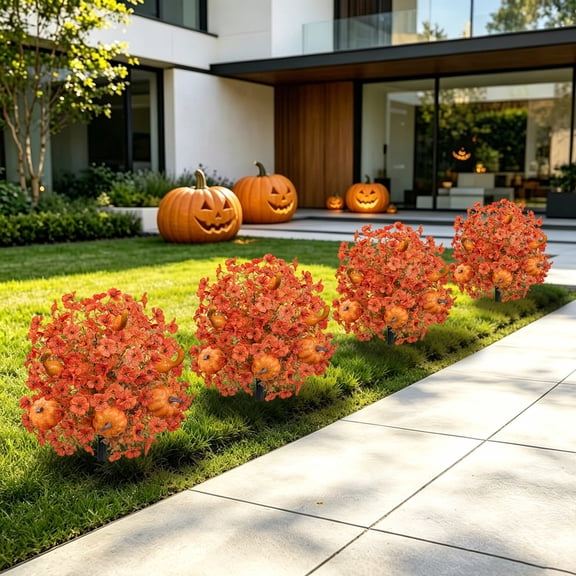 AuroraX Artificial Fall Pumpkin Garden Stakes Thanksgiving Harvest Yard Decor Farmhouse Patio Lawn Walkway Outdoor Fall Decorations for Porch Orange