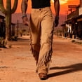 thumbnail image 6 of Men's Work Pants, Pants for Men Cowboy Western Pants Vintage Tassel Fringe Faux Suede Leather Trousers with Pockets Button Front Cowboy Costume Brown XXL, 6 of 8