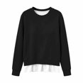 thumbnail image 5 of Women Layered Sweatshirt Sevevn Crew Neck Long Sleeve Fake Two Piece Casual Pullover Tops for Daily Casual Outfits, 5 of 7