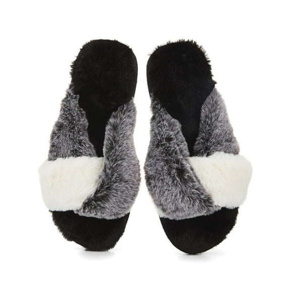 MeMoi The Rita Plush Open-Toe Slippers - Womens - Female (Medium, Black)