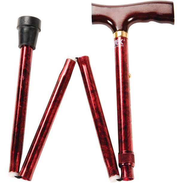 Carex Designer Derby Handle Folding Walking Cane, Red