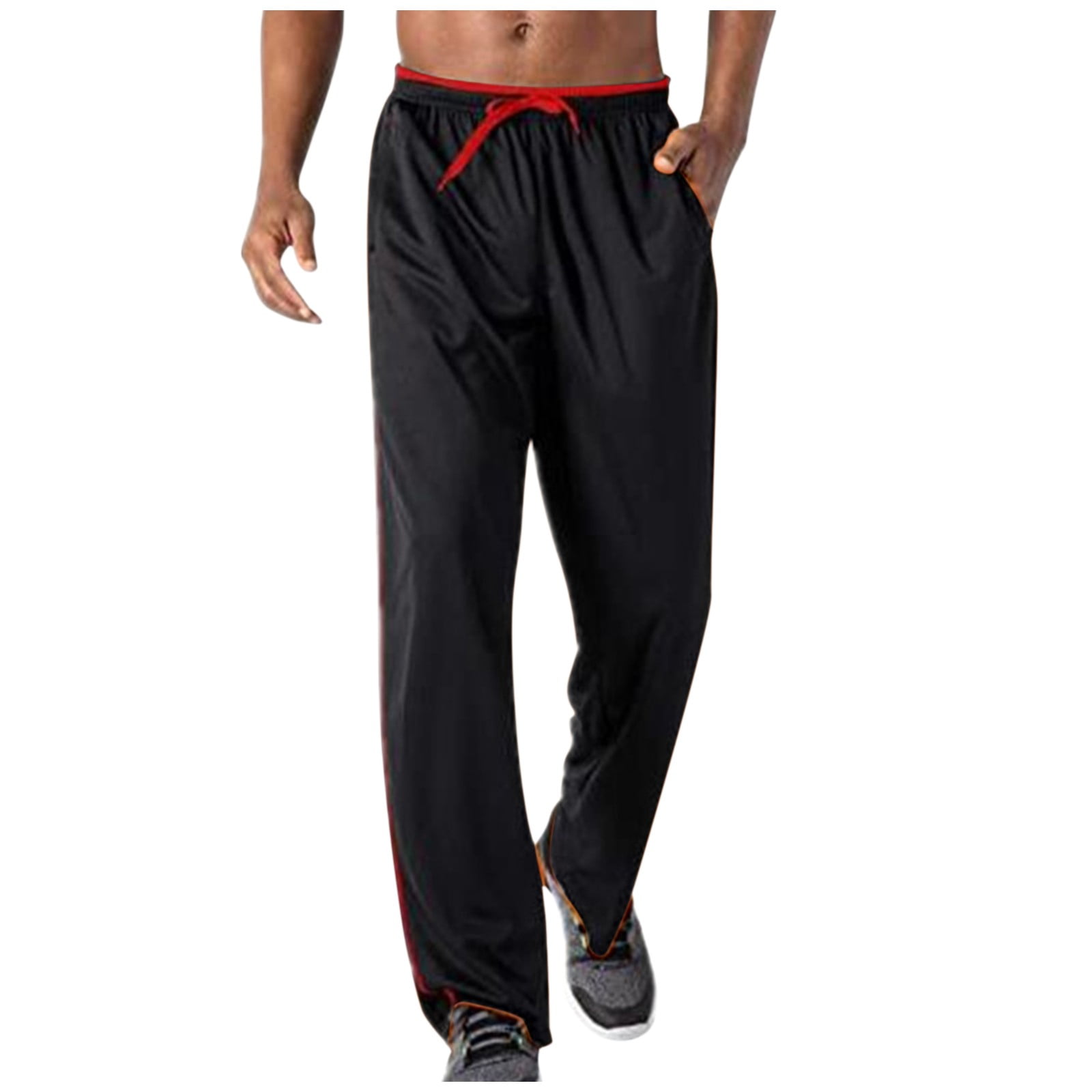 FoxQ Men's Sports Joggers Sweatpants with Pockets Athletic Running Casual Yoga Pants Loose Fit Straight Leg Open Bottom 