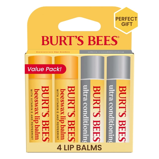 Bálsamo labial Burt's Bees, cera de abejas y ultra acondicionador x4
