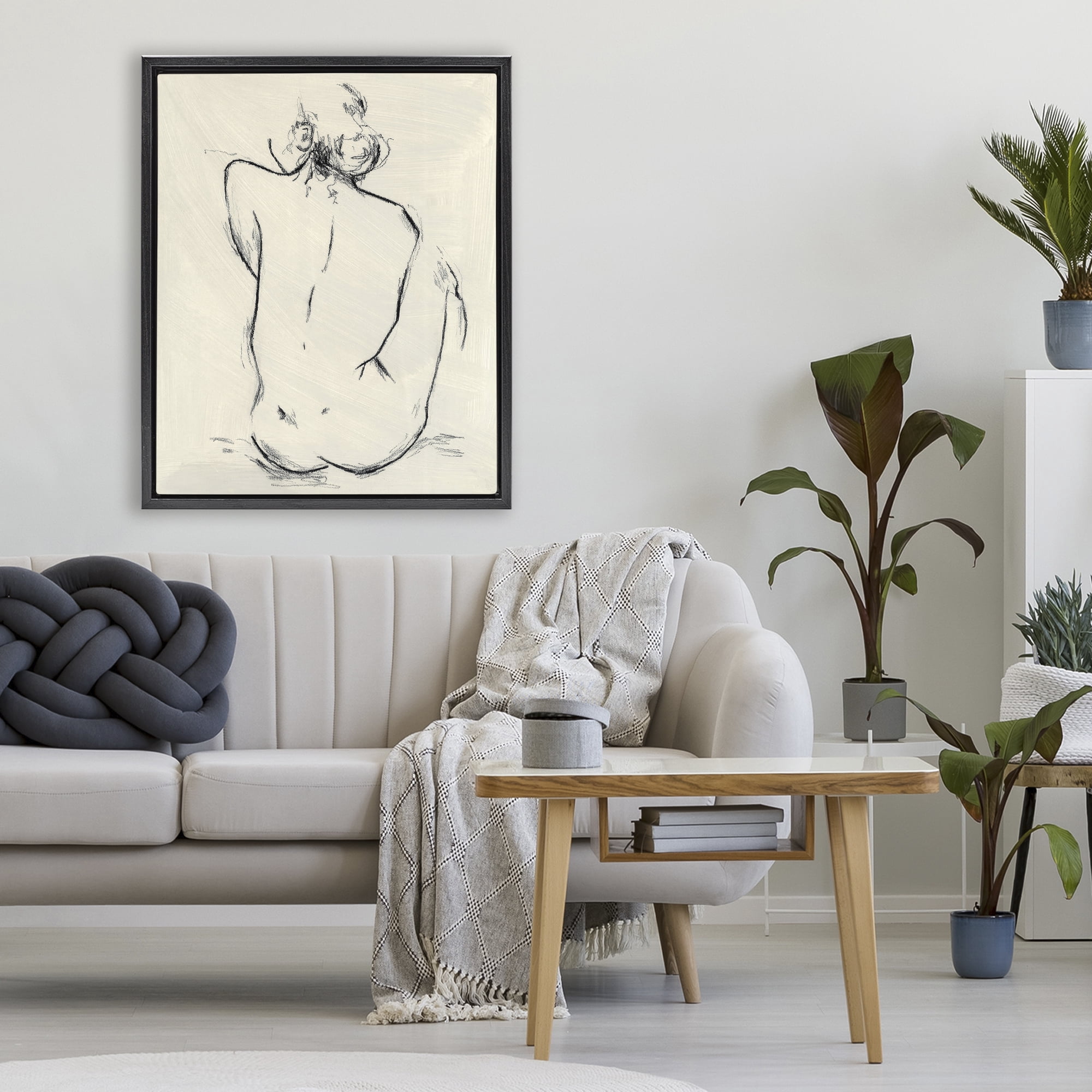 Stupell Industries Nude Sitting Study Black Framed Floater Canvas Wall Art, design by Chloe Elliot