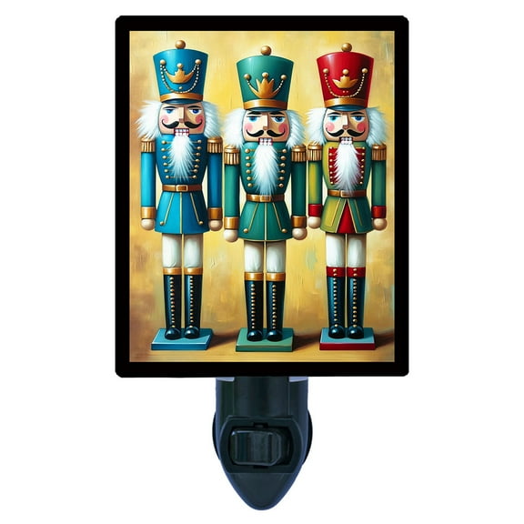 Three Nutcrackers Night Light – Classic Christmas Soldiers in Red and Teal Holiday Décor Accent – Includes Free Switchable Insert
