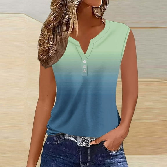 Giftesty Tank Tops for Women Printed V-Neck Sports Tops for Outer Wear Bottoming Slim Sleeveless Tops