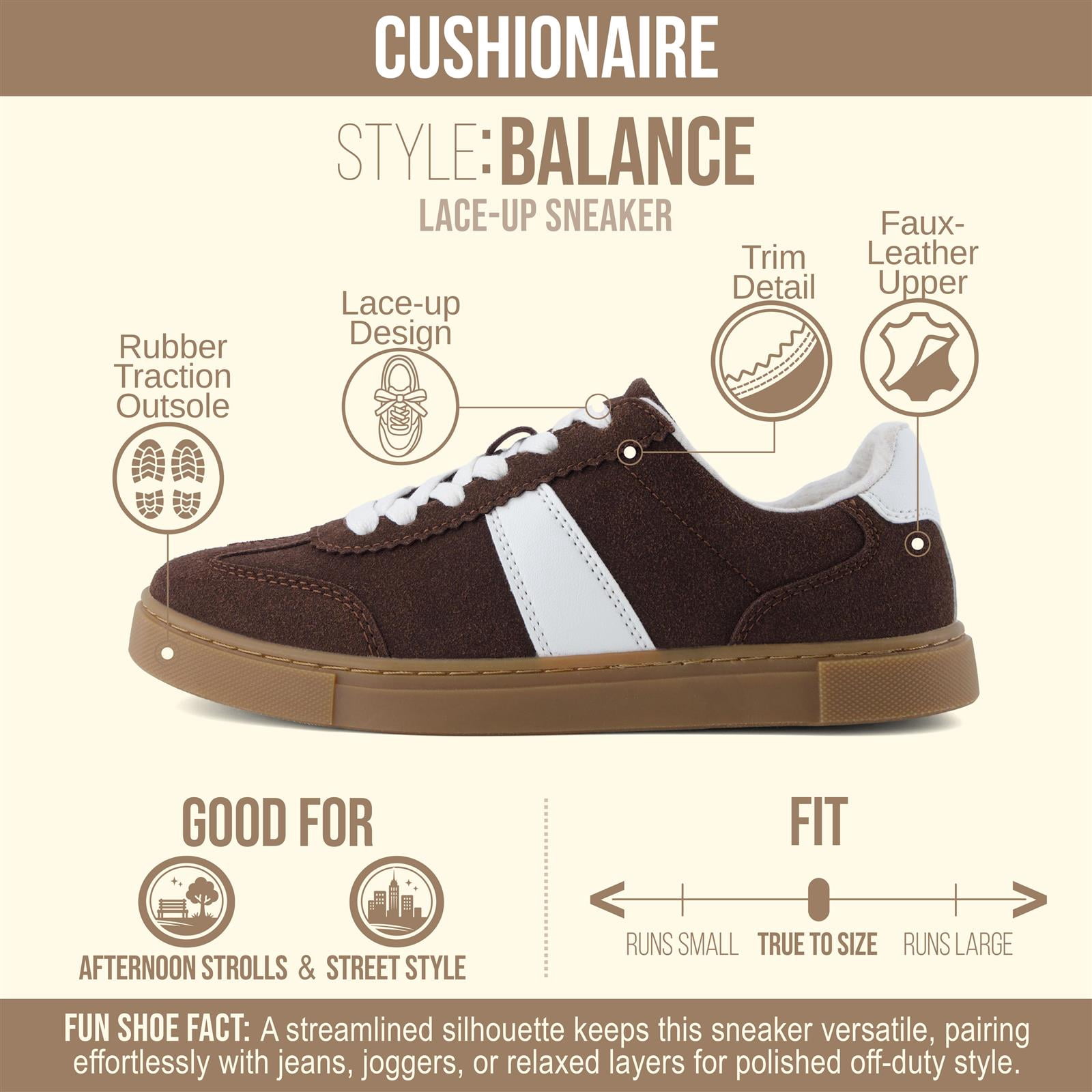 Cushionaire Balance Lace Up Women's Sneakers - Casual Tennis Shoes for Women with Memory Foam and Slip Resistant Outsole