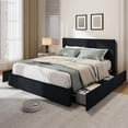 thumbnail image 2 of Full/Queen/King Size Bed Frame with Tall Wingback Headboard - Velvet Upholstered Platform Bed with 4 Storage Drawers, Wood Slat Support, No Box Spring Needed  Easy Assembly, 2 of 7