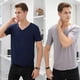 thumbnail image 2 of Camiseta casual de seda de hielo de color sólido de primavera y verano para hombre, camiseta de manga corta con cuello en V y manga corta ajustada para hombre, 2 of 6