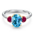 thumbnail image 3 of Gem Stone King 10K Two Tone Gold Swiss Blue Topaz and Red Created Ruby Engagement Ring for Women | 2.75 Cttw | Oval 9X7MM | Gemstone November Birthstone | Size 6, 3 of 6