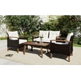 thumbnail image 4 of Harper & Bright Designs Patio Conversation Set, 4-Piece Outdoor Garden Furniture Set, Patio Seating Set, PE Rattan Outdoor Sofa Set, Wood Table and Legs, Brown+Beige+Wood, 4 of 17
