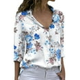 thumbnail image 2 of HOWPAY Long Sleeve Shirts for Women Button down Floral Print Loose Fit Classic Collared Business Casual Shirts Stretch Oversized Fall Outfits Blue L, 2 of 5