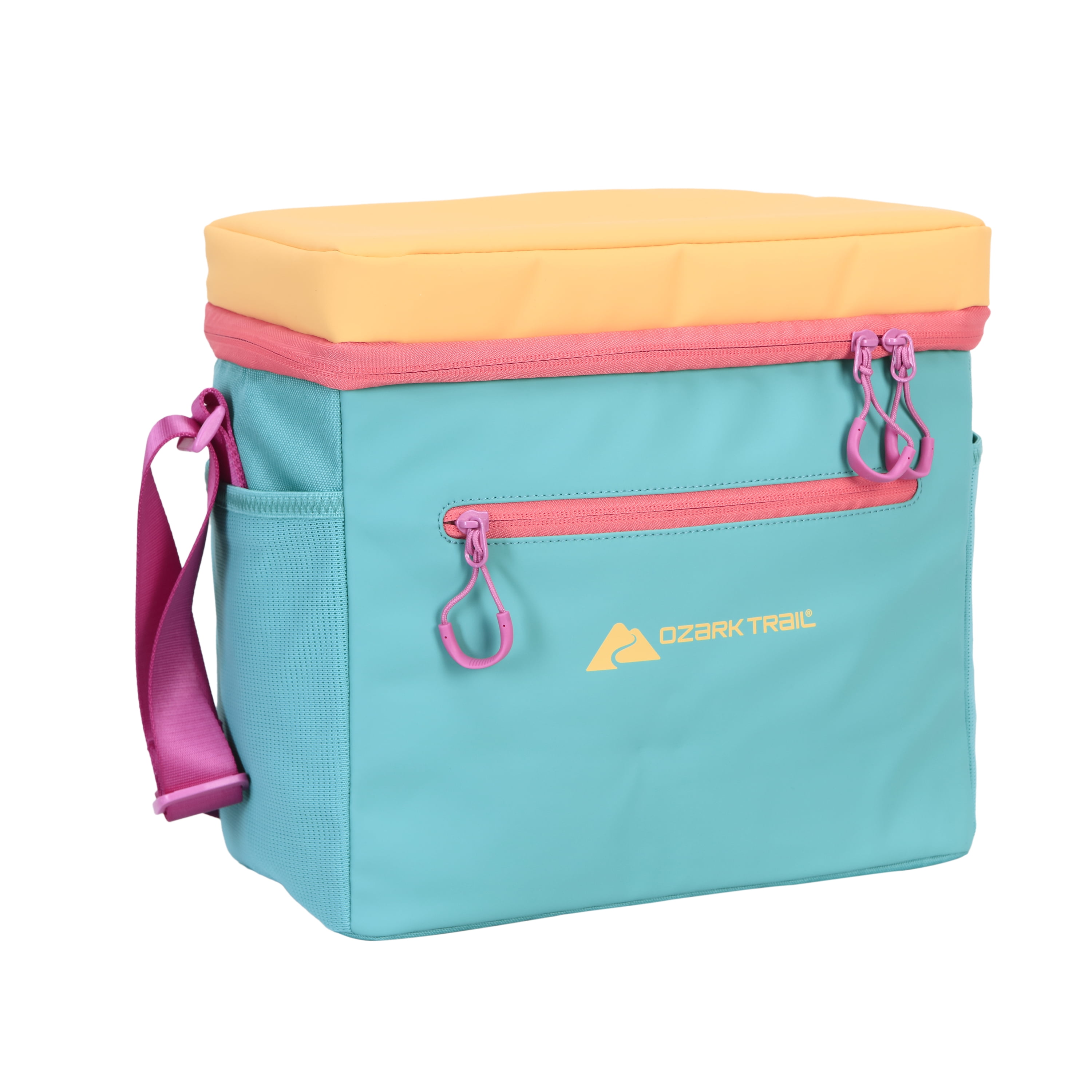 Ozark Trail Coated Soft Side Cooler with Removable Hardliner, 12 Can, 8 Quart Capacity, Summer Vibes Collection, Green/Yellow