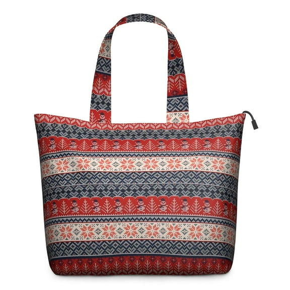 Red and Blue Christmas Knitted Pattern Travel Tote Bags for Women Carry On,Large Weekender Bags for Women Travel,Multi Functional Duffle Bag for Work,Shopping,Sports