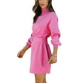 thumbnail image 3 of Genuiskids Women Long Sleeve Mock Neck Pullover Sweater Dress Belted Elegant Knitted Pullover Bodycon Sweater Mini Dress, 3 of 9