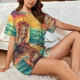 thumbnail image 4 of Wukai Island Beach Guinea Pig Print Women's Pajama Set - Short-Sleeve Top and Shorts with Elastic Waistband and Pockets for Loungewear, Yoga, and Casual Wear-3X-Large, 4 of 6