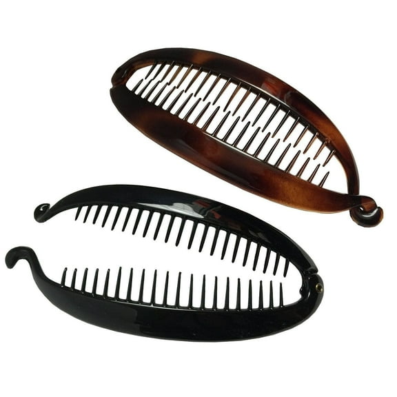 Parcelona French Elongated Shell Black Extra Large Ponytail Banana Hair Clip