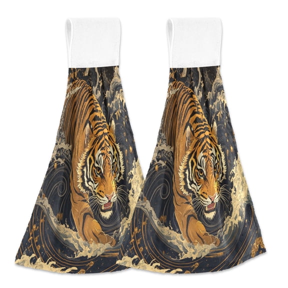 BZSMCE Hanging Hand Towels Fashion Surging Fury Pattern 2-Pack - Velcro Style Bathroom Kitchen Towels