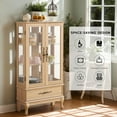 thumbnail image 5 of CKEASEAN 52" Lighted Accent Curio Cabinet with 2 Glass Doors & 1 Drawer, 3-Tier Antique Cabinet with Tempered Glass Adjustable Shelves & Drawer, Storage Display Case for Living Room, Bedroom,Office, 5 of 10