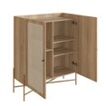 thumbnail image 3 of Boho Bar Cabinet - 36"L x 43"H with Gold Iron Legs, 2 Rattan Door Sideboard, Coastal Oak, 3 of 6