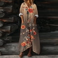 thumbnail image 1 of Heisall 2026 Spring Summer Boho Floral Printed Linen Maxi Dress V Neck Batwing Sleeve Oversized Kaftan Dresses with Pockets, 1 of 7