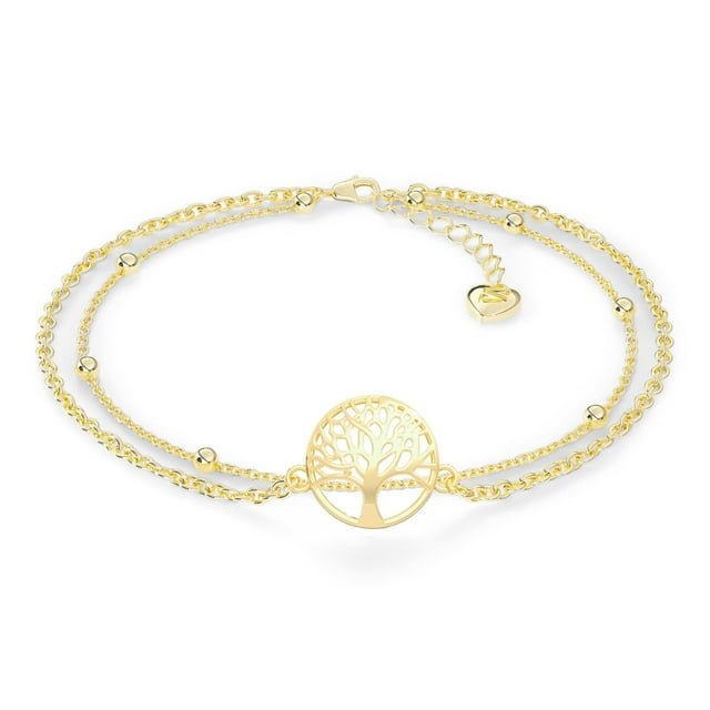 SERASAR 925 Sterling Silver Anklet "Life" with 18k Gold Plating, Gold, Including Gift box