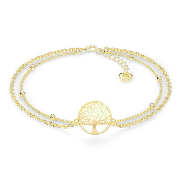 SERASAR 925 Sterling Silver Anklet "Life" with 18k Gold Plating, Gold, Including Gift box