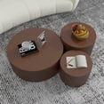 thumbnail image 2 of WILLIAMSPACE Round Coffee Table Set of 3, Modern Wood Nesting Table Handcraft Drum Accent Side Table End Table, Embossed Design Circular Coffee Table Set for Living Room Bedroom Home Office, Brown, 2 of 5