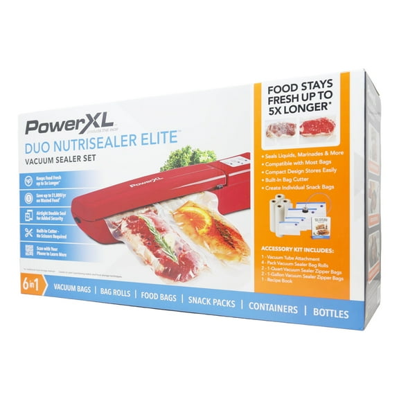 PowerXL Duo NutriSealer Elite, 6-in-1 Vacuum Sealer Machine, Red