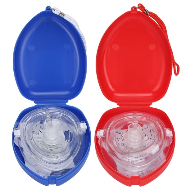 Resucitador de bolsillo con válvula unidireccional, respiración artificial de emergencia, RCP, protector facial de rescate (rojo y azul)